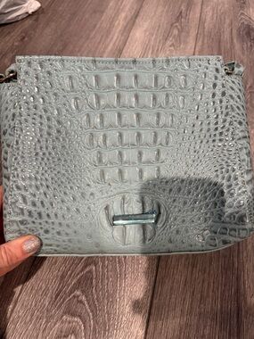 Croc-Embossed Light Blue Crossbody Bag